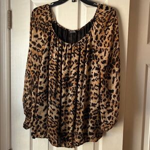 Vince Camuto Leopard Print Long-Sleeve Peasant Top - Brown/Black xl